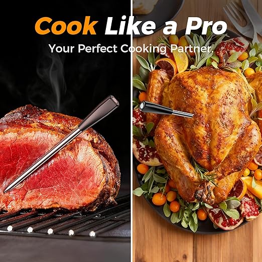 Smart Wireless Meat Thermometer,Digital Cooking Thermometer with Dual High-Accuracy Sensors, Ceramic Heat-Resistant Probe, Instant Read LCD & App Control for Kitchen,BBQ,Oven,Grill,Air Fryer,Red