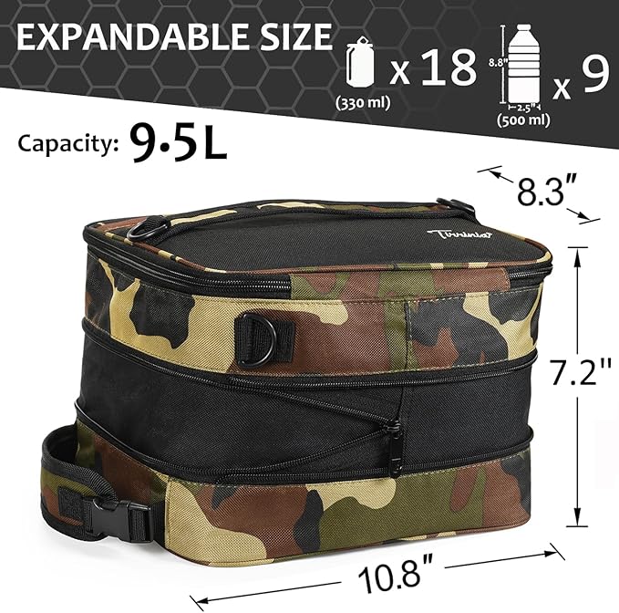 Tirrinia Expandable Insulated Lunch Bag for Men Women – Leakproof Reusable Cooler LunchBox for Kids & Adults with Shoulder Strap, Perfect for Work, School, Office, Travel,Camo