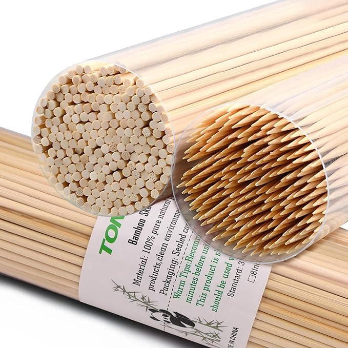 [200 PCS] 10 inch Bamboo Skewers, Premium Wooden Skewers Without Splinters, Skewers for Grilling, BBQ, Appetizer, Fruit Kabobs, Chocolate Fountain, Cocktail Toothpicks, and Food Skewer Sticks.