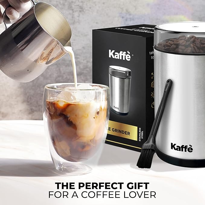 Kaffe Coffee Grinder Electric. Best Coffee Grinders for Home Use. (14 Cup) Easy On/Off w/Cleaning Brush Included. Stainless Steel
