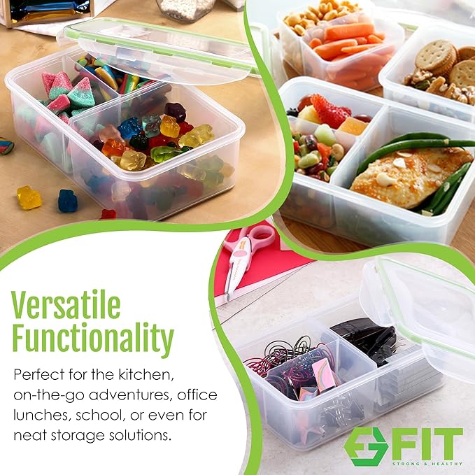 Bento Box for Kids and Adults - Reusable Lunch Box Meal Prep Containers - 3 Compartment Snack Box Container with Airtight Lid - Dishwasher, Freezer, Microwave Safe Food Snack Storage (39 oz, 3 Pack)