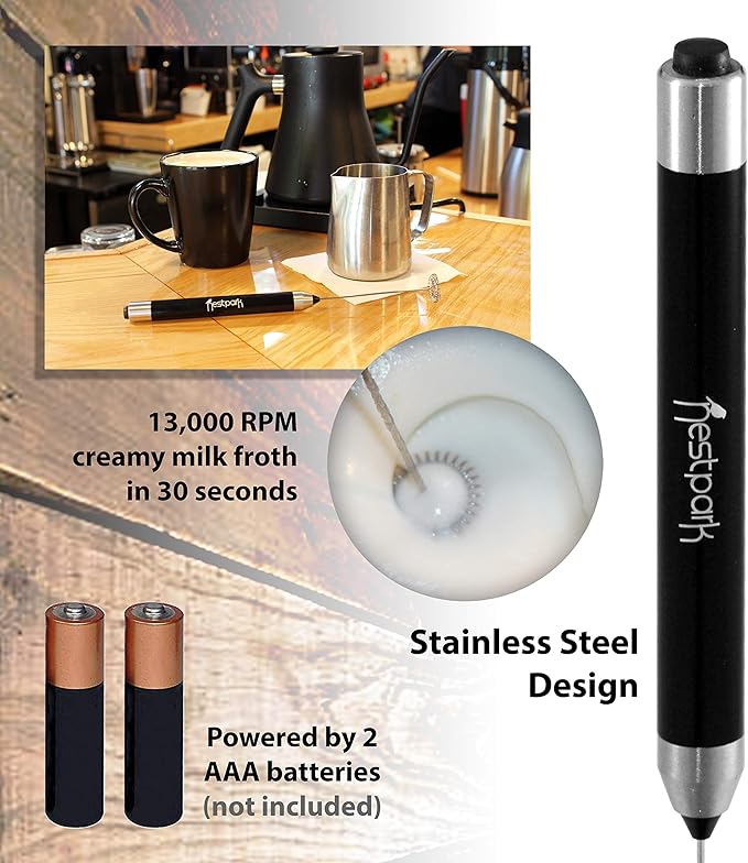 Nestpark Portable Drink Mixer Small Handheld Electric Stick Blender - Cordless and Battery Operated Bulletproof Keto Coffee Blender