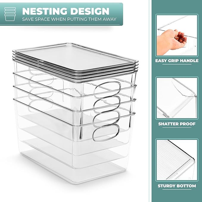 Sorbus 4-Pack Large Clear Plastic Storage Bins with Lids - Kitchen, Pantry, Fridge, and Cabinet Organizer