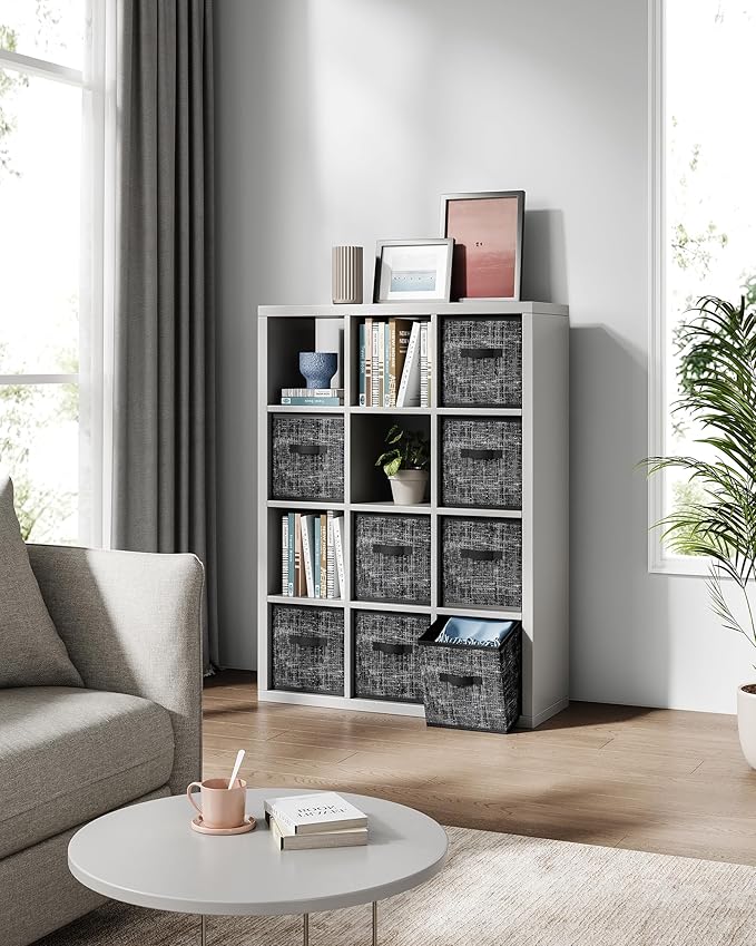 SONGMICS Storage Cubes, 10.2 x 10.2 x 11 Inches Non-Woven Fabric Bins with Double Handles, Set of 8, Closet Organizers for Shelves, Foldable, for Clothes, Ink Black UROB826B01