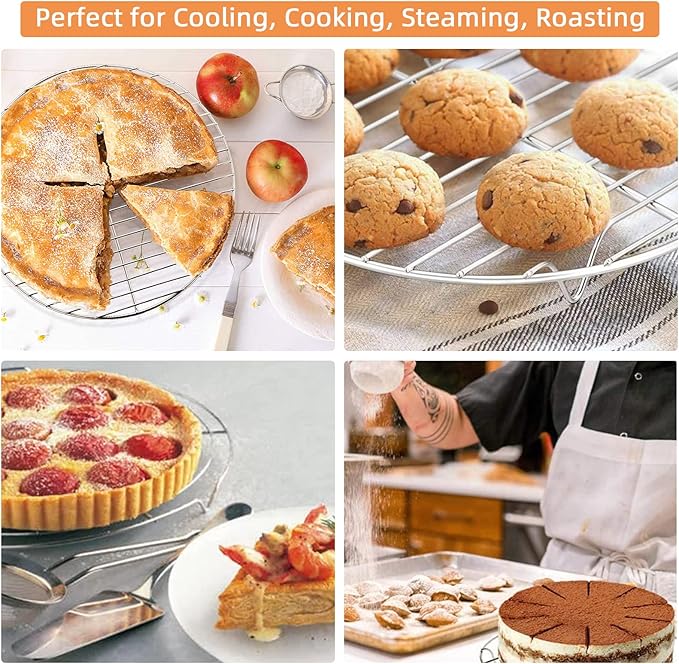TamBee 7 Inch Round Cooking Rack Air Fryer Rack Cooking Steaming 304 Stainless Steel Round Rack Cross Wire w Stand Cookware for Air Fryer Pressure Cooker Canning 2Pcs(2,7Inch)
