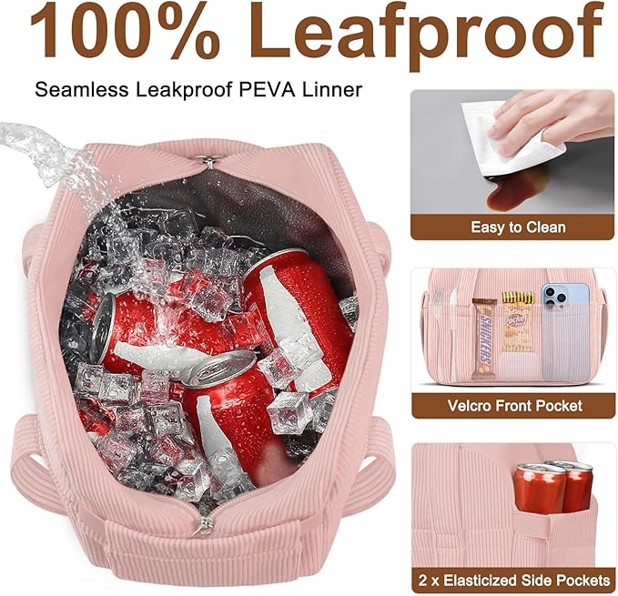 Corduroy Lunch Box Lunch Bag for Women Men, Cute Strawberry Small Insulated Reusable Work Leakproof Simple Lunch Boxes Tote Bag Adults Cooler Bag