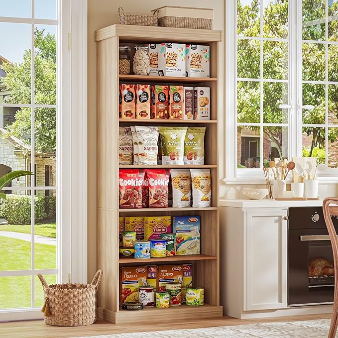 70.8" Tall Brown Bookshelf, Farmhouse Modular Bookcase with 6-Tier Adjustable Shelves, Large Storage Cabinet for Home Office, Living Room, Set of 3