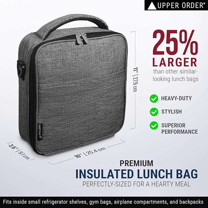 Reusable Insulated Lunch Box for Men and Women (Gray) Durable Leakproof Cooler Tote Bag Freezable Lunch Bag for Adults. Top Women and Mens Lunch Box for Office Work, Picnic