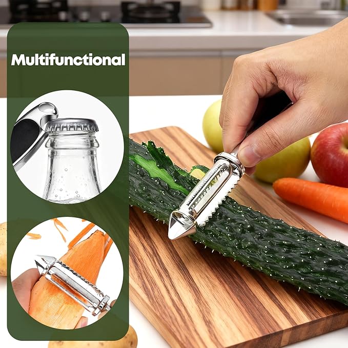 5-in-1 Vegetable Fruit Peeler Set, Y & I-Shaped Stainless Steel Blades with Ergonomic Non-Slip Handle, Sharp Kitchen Peeler for Fruits Carrots Potatoes (2-Pack)