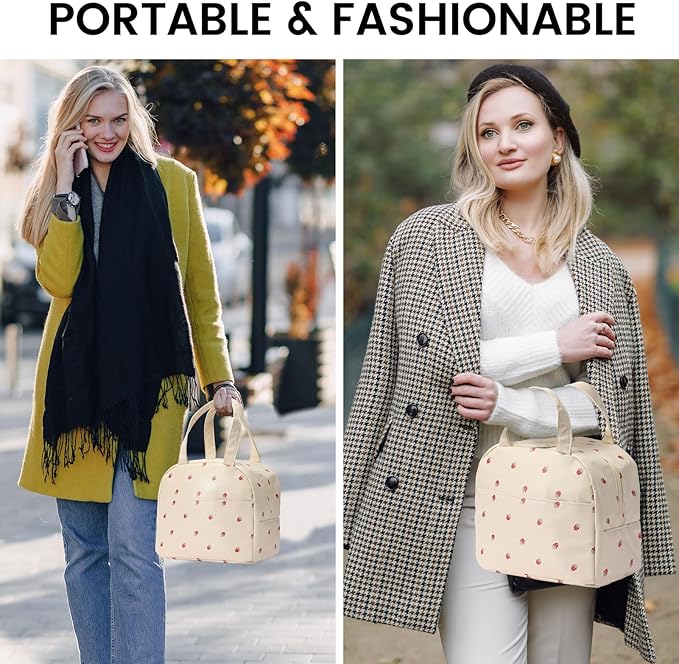 Lunch Bag for Women Men Cute Leather Lunch Tote Bags Reusable Insulated Lunch Box Large Capacity Reusable Insulated Cooler for Work Picnic or Travel