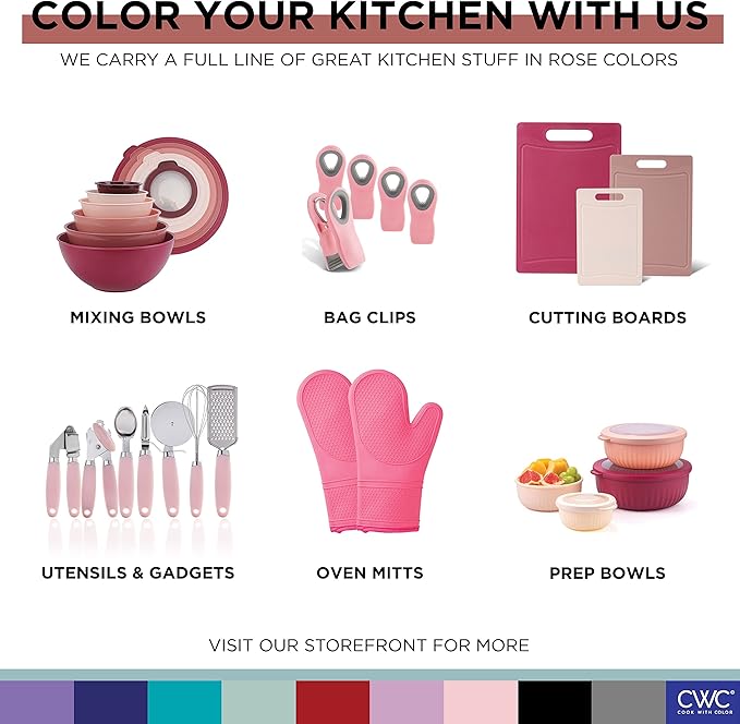 COOK WITH COLOR Prep Bowls with Lids- Wide and Deep Nesting Plastic Small Mixing Bowl Set with Lids, 8 Piece Set - Deep Bowls, Rose