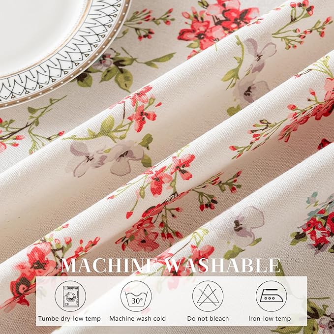 Round Tablecloth Pastoral Style, Waterproof & Stain Resistant Table Cloth Wrinkle Free Table Cover for Dining/Kitchen/Patio, Washable Indoor & Outdoor Use, 55"X55" Red