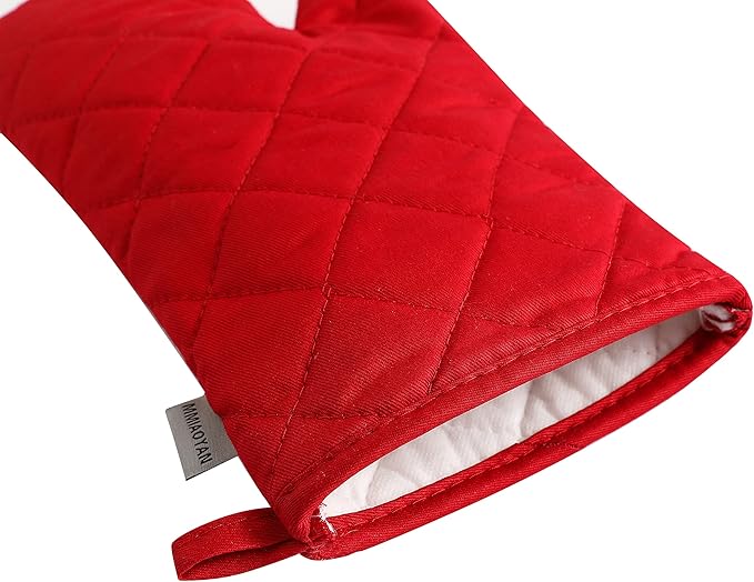 Oven Mitts and Pot Holders 4 pcs Set,High Heat Resistant 500 Degree Extra Thicken Long Kitchen Cotton Oven Glove for Cooking (12 Inch,Red)