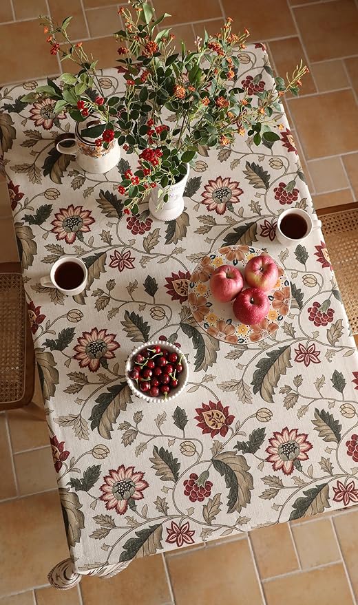 ISAENNE Designer Provence Floral Long Rectangle Tablecloth,Linen Colorful Washable Indoor Table Cloth,Durable Decor Tablecloths for Dining Thanksgiving Kitchen Christmas,63"*102"-Ratina