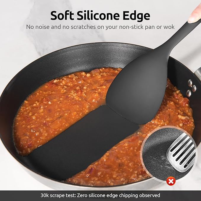 U-Taste 600ºF Heat Resistant Wok Spatula: 13.76" Long, 3.63" Wide Silicone Cooking Utensils with Flexible Edge & Sturdy Core, for Kitchen Stir Fry, Serving, Scoop, Non-Stick Pan, Carbon Steel (Black)