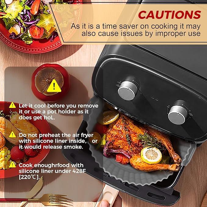 Beauty 3 Pack Air Fryer Liners - 8 Inch Silicone Pot, Reusable Food Grade, Baking Basket Accessories, Replacement for Flammable Disposable Parchment Paper