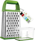 Spring Chef Professional Green 10" Parmesan Cheese Grater With Container, Stainless Steel Food Grater for Kitchen with Handle, 4 Sided Carrot Shredder, Handheld Vegetable & Cabbage Shredder
