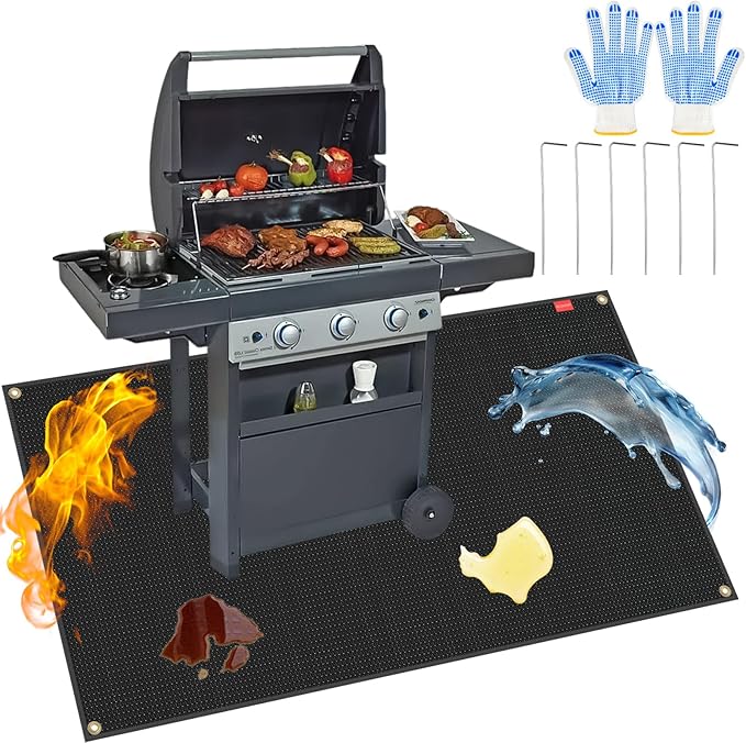 Large 70 x 40 inches Under Grill Mats for Outdoor Grill, Double-Sided Fireproof Grill Pad Mat, Fireproof, Waterproof and Oil Proof Quality BBQ Mat for Deck Patio Lawn