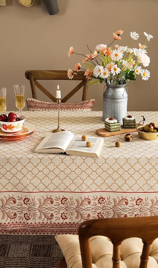 ISAENNE Designer Linen Floral Square Tablecloth,Pale Yellow Farmhouse Indoor Table Cloth,Fall Durable Decor Tablecloths for Dining Kitchen Thanksgiving Christmas Party,67"*67"-Chamonix A