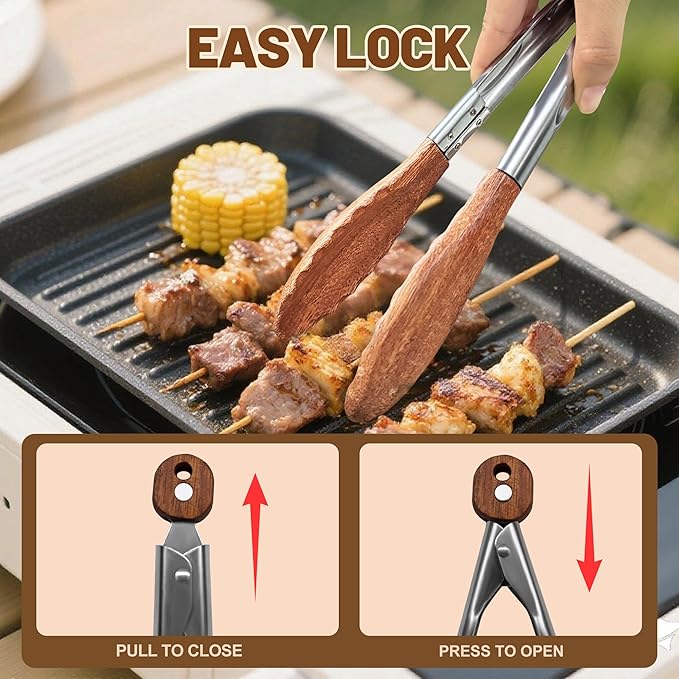 Wooden Tongs for Cooking, Multi-Purpose for Tossing Salads, Grilling, Flipping Food & Serving Bread - Strong Grip Walnut Wood Tips, Heat Resistant & Non-Deforming (9 inch)