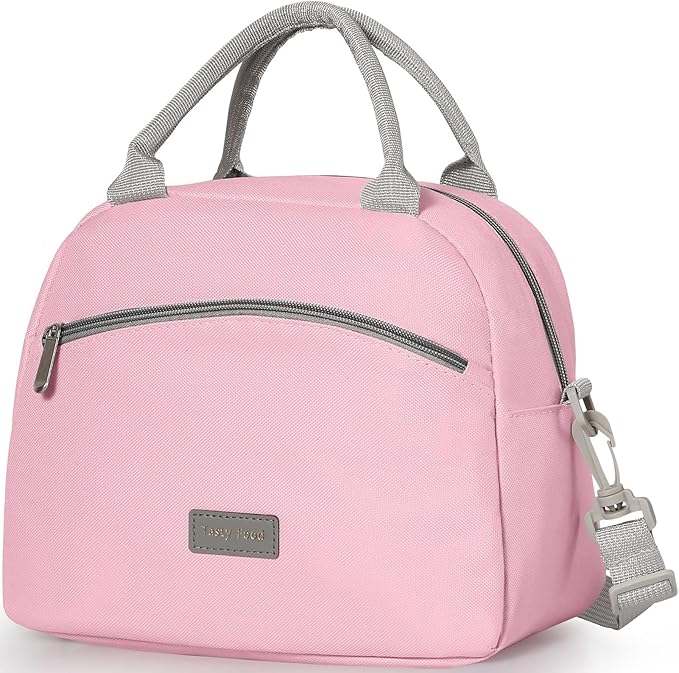 Lunch Bag Women Insulated Lunch Bag For Waterproof Lunch Cooler Bag Insulated Lunch Box For Women Portable Reusable Lunch Bag Two-Tone,With Adjustable Straps Can Be Used For Work,Pink and Grey
