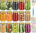 Glass Mason Jars with Gold Lids and Bands 16 oz - 15 Pack Regular Mouth Canning Jars for Food Storage, Pickling, Meal Prep, Overnight Oats, Dry Food & DIY Crafts - Includes 24 Stickers & Brush
