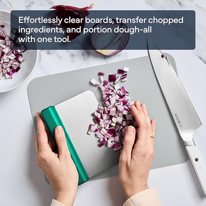 Misen Stainless Steel Bench Scraper - Versatile Food Scraper with Walnut Handle - Ideal for Kitchen, Pastry & Dough - Durable Cutting Board Scraper Tool - Effortless Transfer into Pots & Pans - Green