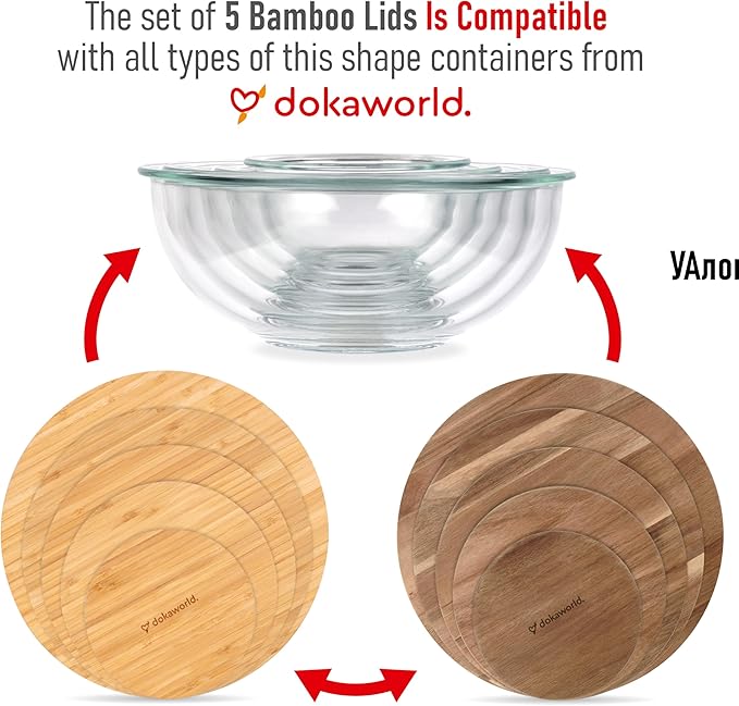 Glass Mixing Bowls Bamboo Lids - Lids are compatible with all Glass Mixing Bowls Set