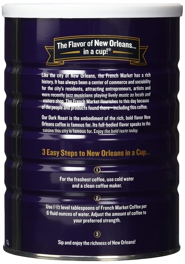 French Market Coffee & Chicory Restaurant Blend Dark Roast Ground Coffee, 12oz Can (Pack of 1)