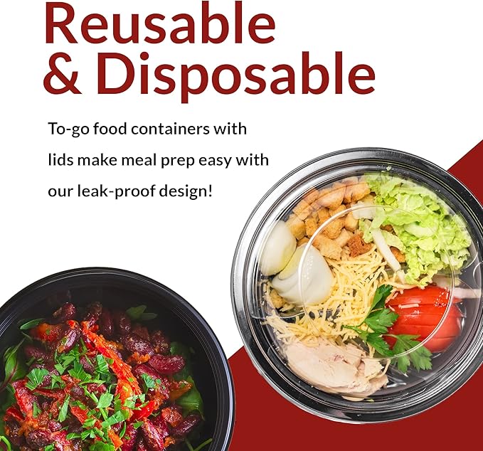 Reli. Meal Prep Containers, 32 oz. | 45 Pack | Reusable Meal Prep Bowls/Food Containers | Microwavable Bowls with Airtight Lids, Black Food Storage