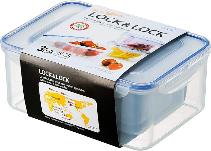 LocknLock Easy Essentials Food Storage lids/Airtight containers, BPA Free, 6-Piece, Clear