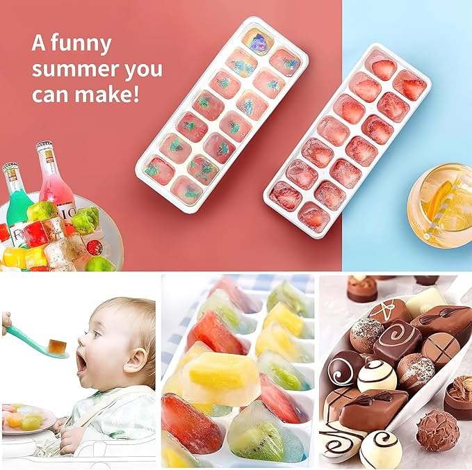 Ice Cube Trays 4 Pack, Airabc Silicone Ice Cube Trays with Removable Lid, Easy-Release Flexible 14-cube Ice Trays, LFGB Certified and BPA Free, Stackable Ice Trays with Covers for Cocktail, Freezer