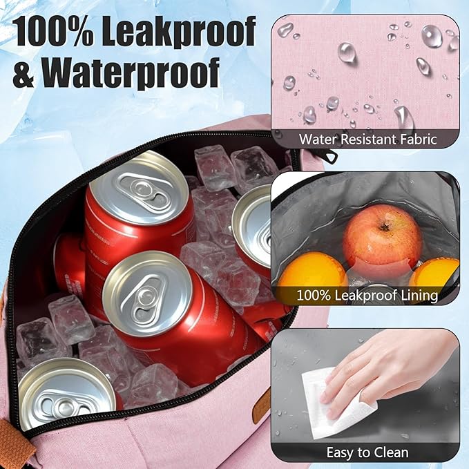 Joymee Lunch Bag Women Insulated Lunch Box Reusable Leakproof Large Spacious Cooler Tote for Women Men Adult with Bottle Holder and Side Pockets for Work Office Travel Picnic -08 Pink
