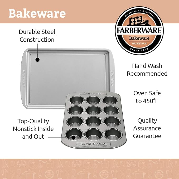 Farberware Nonstick Bakeware Set, Nonstick Cookie Sheets / Baking Sheets - 2 Piece, Gray