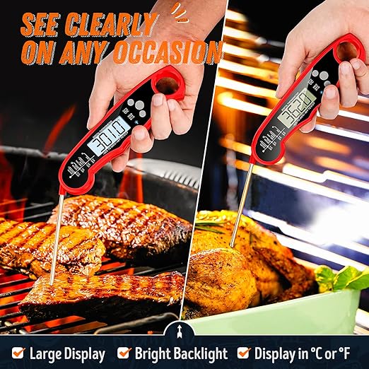 Instant Read Meat Thermometer for Grill and Cooking, Fast & Precise Digital Food Thermometer with Backlight, Magnet, Calibration, and Foldable Probe for Kitchen, Outdoor Grilling and BBQ!…