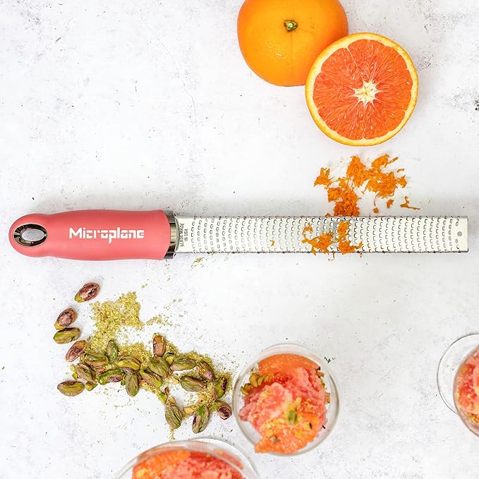 Premium Classic Series Zester - Lipstick Pink | Lemon Zester tool, Hard Cheese & Vegetable Grater | For Citrus, Parmesan Cheese, Garlic, Ginger, Nutmeg | Fine Stainless Steel Blade, Made in USA