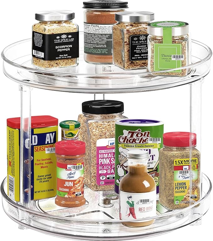 2 Tier Lazy Susan, 10.6 Inch Clear Makeup & Skincare Organizer, Bathroom Countertop Perfume Organizer