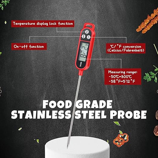 12 Pcs Meat Food Thermometer Food with Probe Water Liquid Instant Read Digital Thermometer Kitchen Cooking Supplies for Cooking BBQ Milk Yogurt (Red)