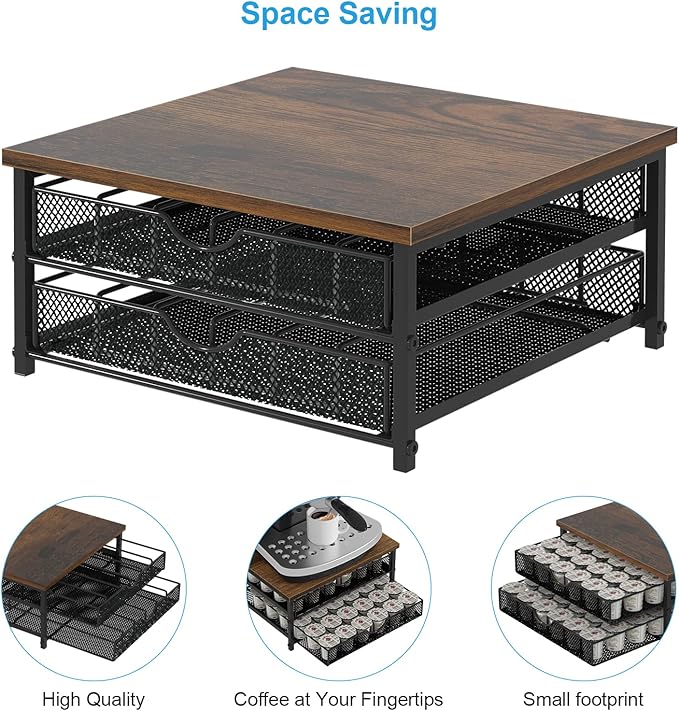 Coffee Pod Holder For Counter, Coffee Pod Drawer for K Cup Storage Drawer Holder, 72 Capacity Pods Storage Organizer Cups Capsule with Sliding Baskets for Coffee Station, Black