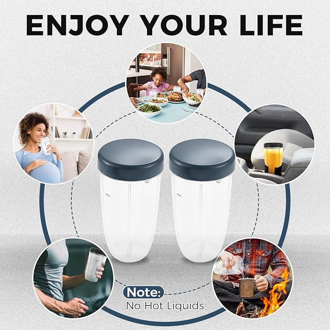 2 Pack Blender 32OZ Cup with Lid, Compatible with Nutribullet 600W 900W Blender Juicer Accessory