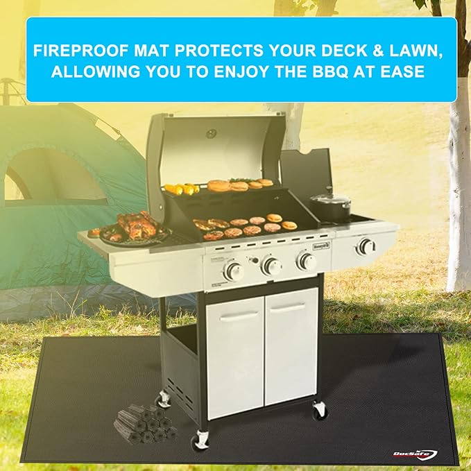 DocSafe 48 x 36 inches Under Grill Mat,Large 4 Layers Fire Pit Mat,Fireproof Mat Heat Insulated Protector for Deck,Patio,Grass,Smoker,BBQ,Reusable Oil-Proof and Waterproof Indoor Fireplace Pad