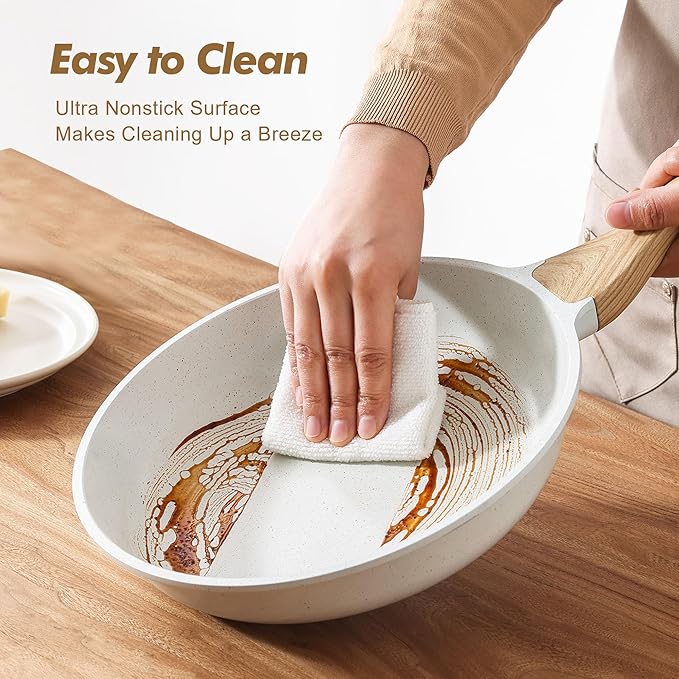 SENSARTE Nonstick Frying Pan Skillets, White Ceramic Coating Omelette Pans, Healthy Cookware Chef's Pan, PTFE & PFAS Free (9.5+11 Inch)