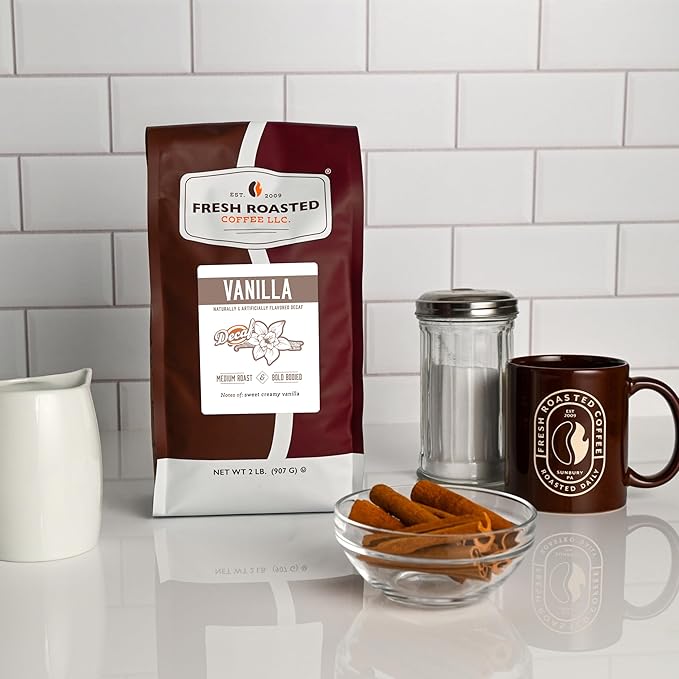 Fresh Roasted Coffee, Decaf Vanilla Flavored Coffee, 2 lb (32 oz), Medium Roast, Kosher, Whole Bean