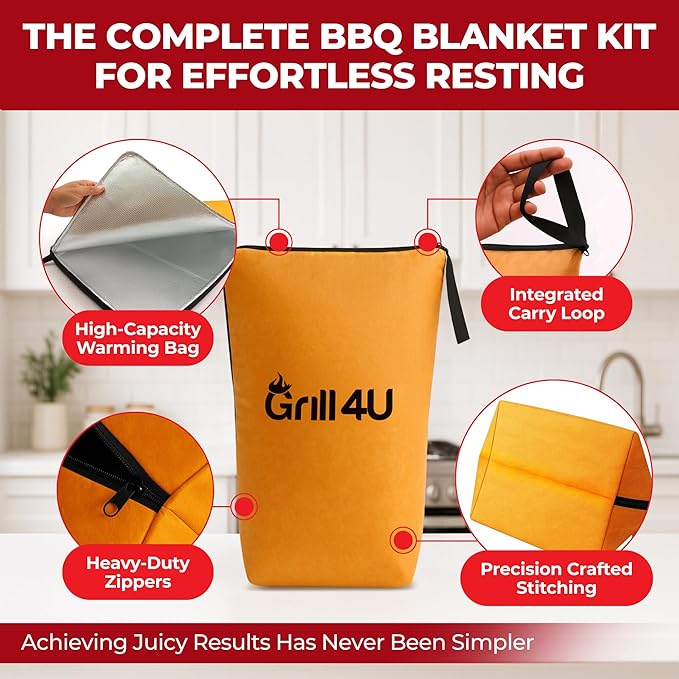 Large BBQ Blanket for Resting Meat, Insulated BBQ Blanket Bag, Brisket with Wide Mouth, Meat Resting Bag, Smoking Meat Accessories for Outdoor Grilling (21in)