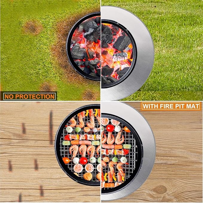 DocSafe 36" Round Fireproof Fire Pit Mat Grill Mat,Heat Insulated 4 Layers Indoor Fireplace Pad Protector for Patio,Deck,Grass,Lawn,Oil-Proof and Reusable and Waterproof,Easy to Clean,Black＆Silver