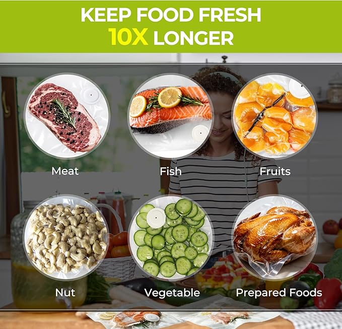 Reusable Vacuum Sealer Bags for Food with Air Valve, 50 Pack BPA‑Free Food Saver Bags Dishwasher‑Safe, Freezer,Microwave, Odor-Resistant, Leak‑proof for Leftovers, Meal Prep, Sous Vide, BBQ