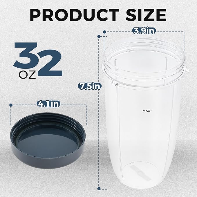 2 Pack Blender 32OZ Cup with Lid, Compatible with Nutribullet 600W 900W Blender Juicer Accessory
