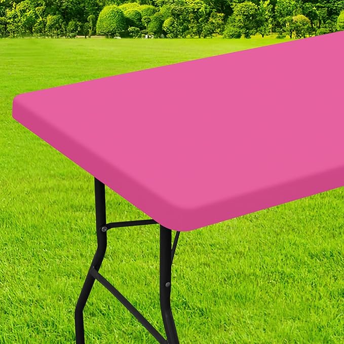 homing Rectangle Table Cloth Cover, Waterproof Polyester Elastic Fitted Tablecloth, Fits for 6 Foot Folding Tables, Washable Table Protector for Picnic, Camping, Outdoor (Rose Pink, 30" x 72")