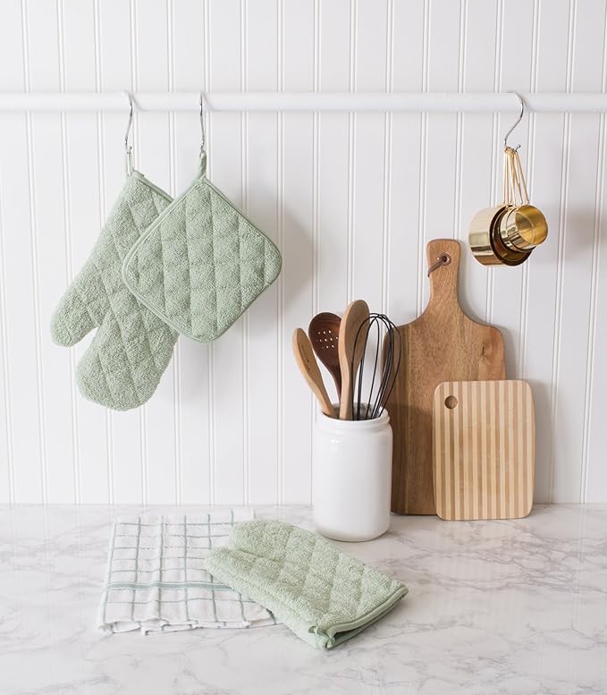 DII Basic Terry Collection 100% Cotton Quilted, Oven Mitt, Mint, 2 Piece