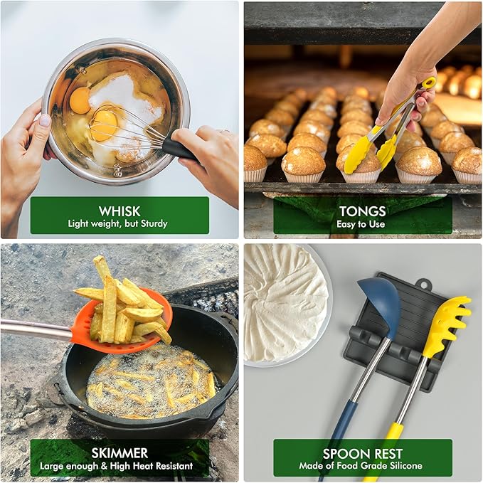 HOTEC 446°F Heat Resistant Silicone Kitchen Utensils, Cooking Utensil Set, Spatula Set, BPA Free, Kitchen Gadgets, Utensils Holder, Dishwasher Safe, 14pcs Multicolor